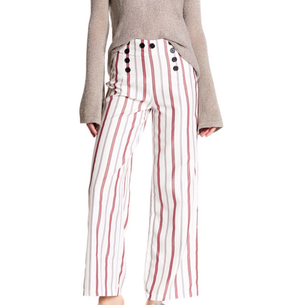NWT Front Button White with Red Stripe Pants